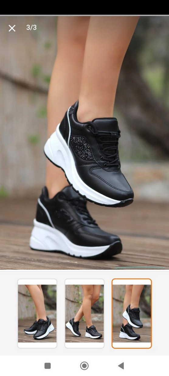 Kadın Siyah Yılan Desenli Platform Spor Ayakkabı - Görsel 3