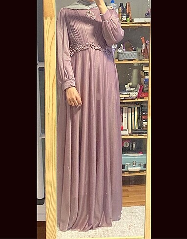 Pembe simli tesettür elbise+şal