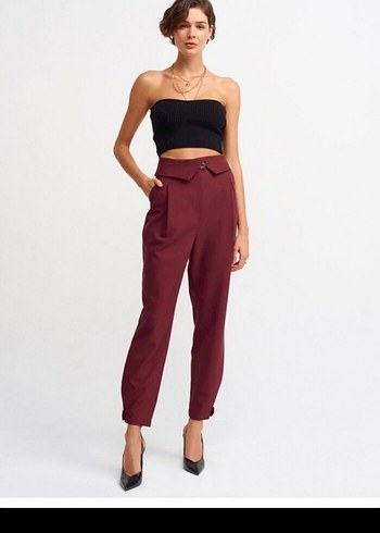 Bordo Midi Kadın Kumaş Pantolon