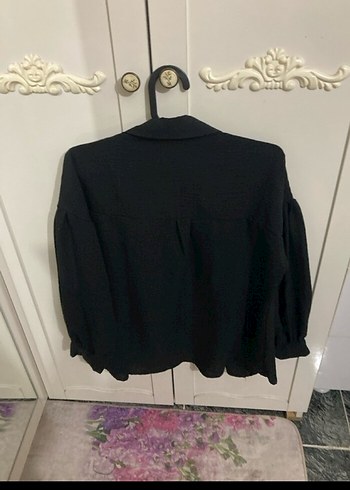 Siyah Keten Kadın Gömlek M/L uyumlu - Görsel 3