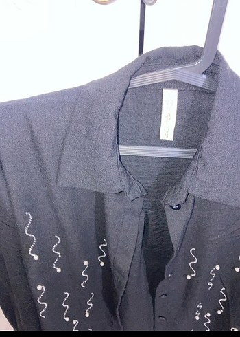 Siyah Keten Kadın Gömlek M/L uyumlu - Görsel 4