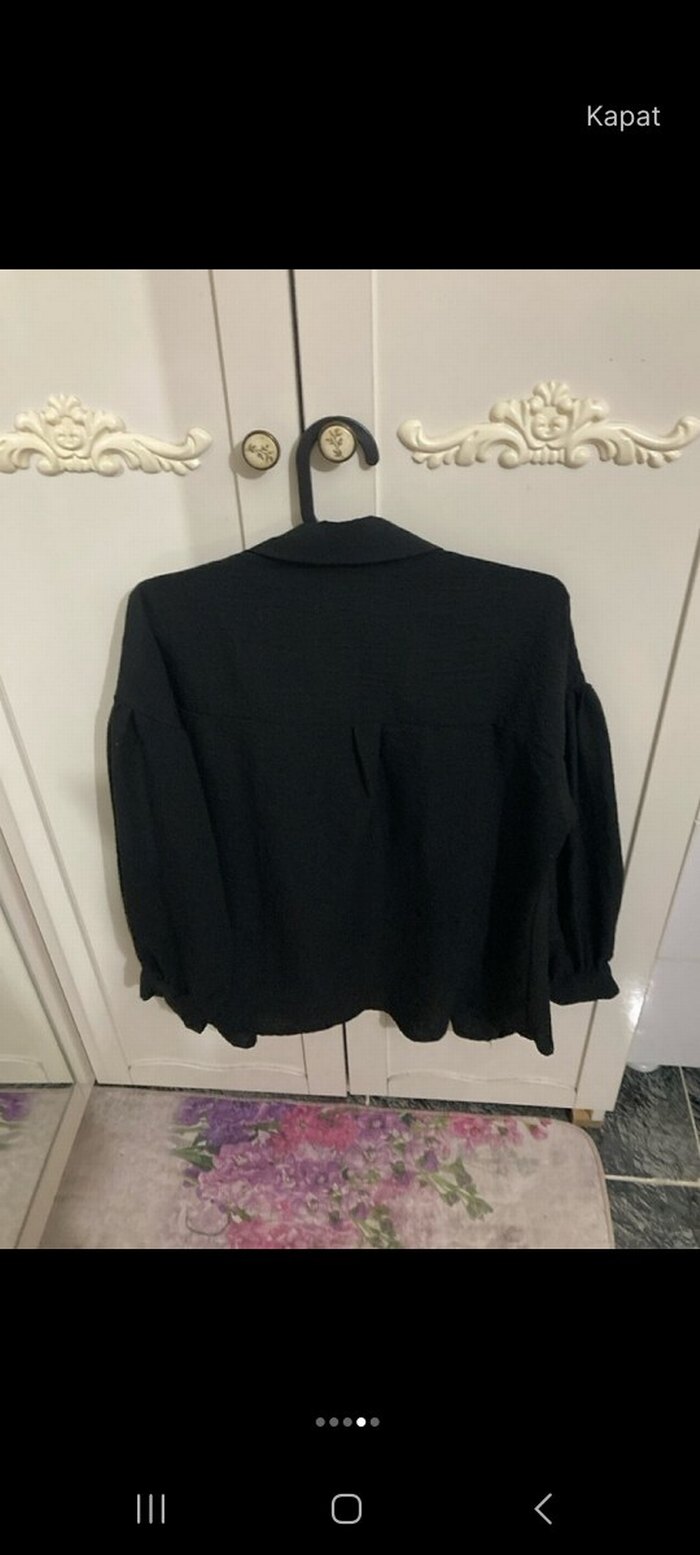 Siyah Keten Kadın Gömlek M/L uyumlu - Görsel 3