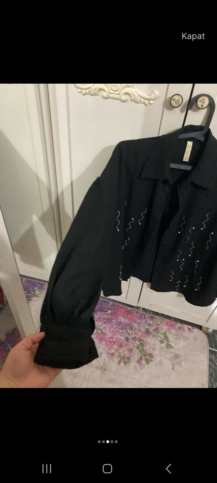 Siyah Keten Kadın Gömlek M/L uyumlu - Görsel 2