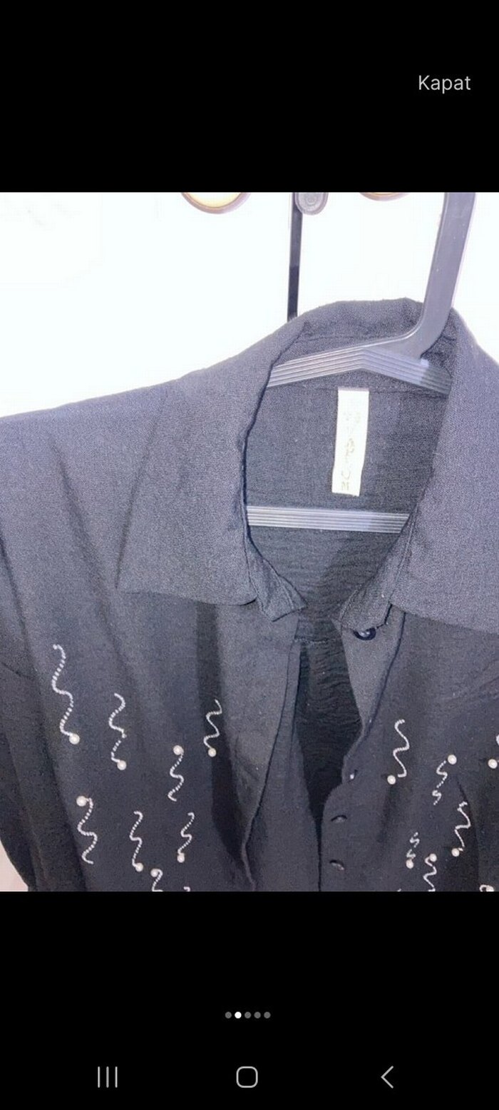 Siyah Keten Kadın Gömlek M/L uyumlu - Görsel 4