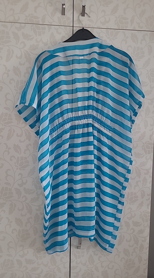 Mavi V Yaka Midi Bohem Pareo - Görsel 5