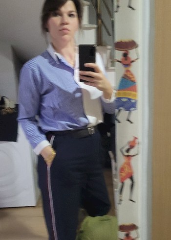 Kadın Mavi Denim  lacivert Kemerli Regular Fit Pantolon - Görsel 2