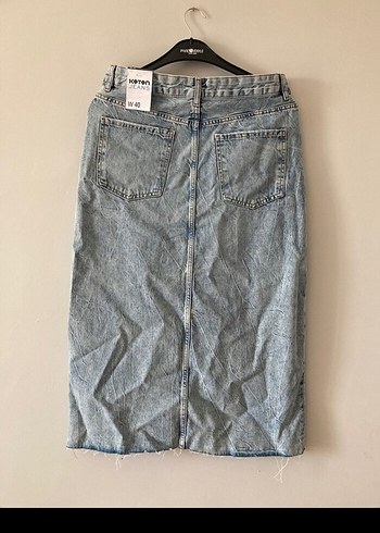 Kadın Gri Yırtık Midi Denim Etek - Görsel 2