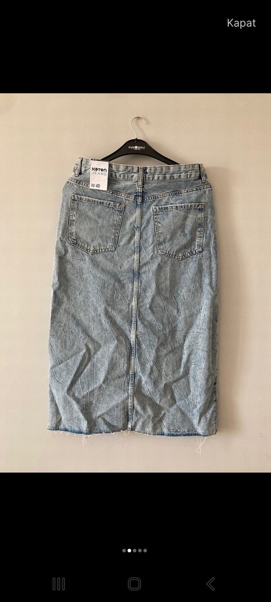 Kadın Gri Yırtık Midi Denim Etek - Görsel 2