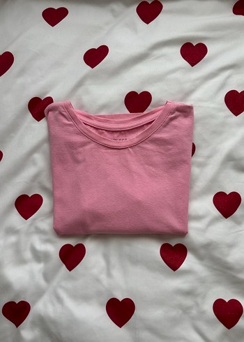 Pembe Kısa Kollu Basic Kadın Tişört - Görsel 3