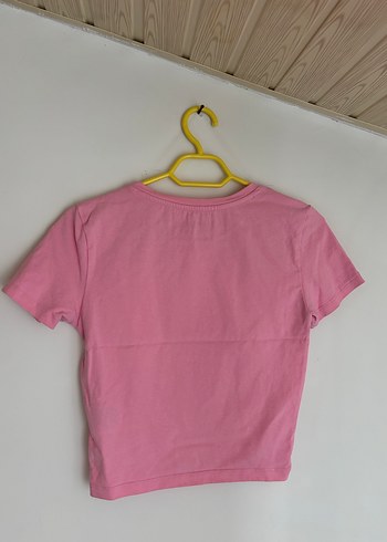 Pembe Kısa Kollu Basic Kadın Tişört - Görsel 2