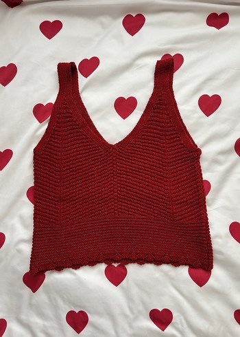 Bordo V Yaka Örgü Mini Bluz - Görsel 2