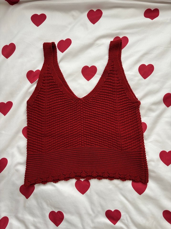 Bordo V Yaka Örgü Mini Bluz - Görsel 2