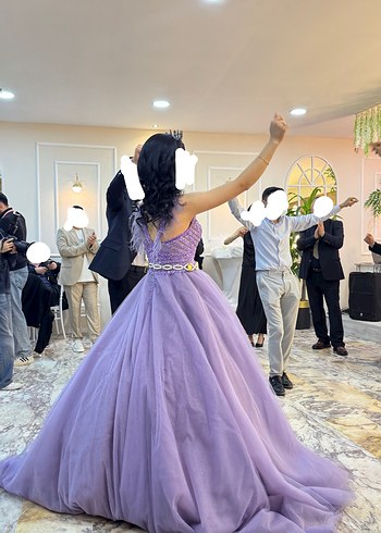 Mor Uzun Abiye Elbise Nişanlık - Görsel 3