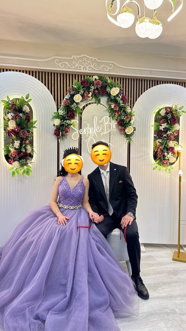 Mor Uzun Abiye Elbise Nişanlık - Görsel 2