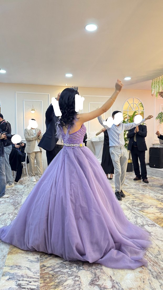 Mor Uzun Abiye Elbise Nişanlık - Görsel 3