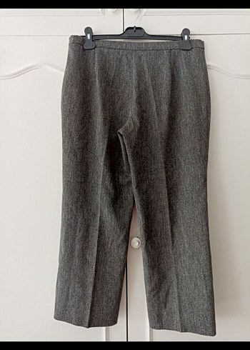 Gri Düğmeli Keten Kumaş Kadın Pantolon - Görsel 2