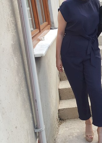 Lacivert Kemerli Kadın Uzun Tulum - Görsel 3