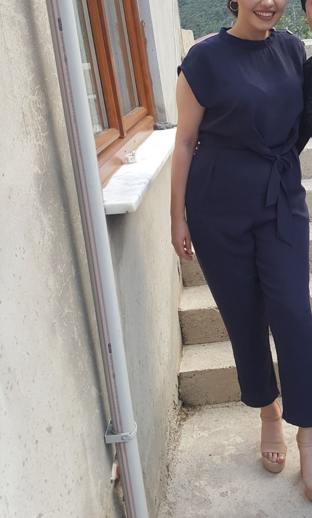 Lacivert Kemerli Kadın Uzun Tulum - Görsel 3