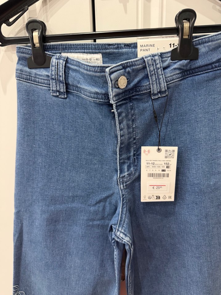 Nakışlı Gri Mavi kız çocuk Denim Pantolon - Görsel 2