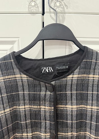 Düğmeli Gri Ekoseli Kadın Ceket - Görsel 3