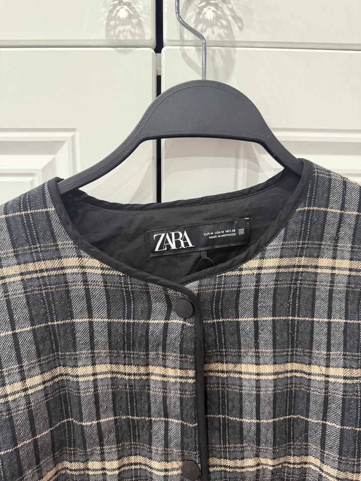 Düğmeli Gri Ekoseli Kadın Ceket - Görsel 3