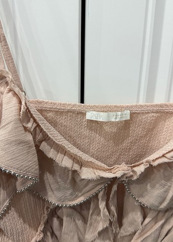 Bej Fırfırlı Keten Mini Büstiyer - Görsel 2