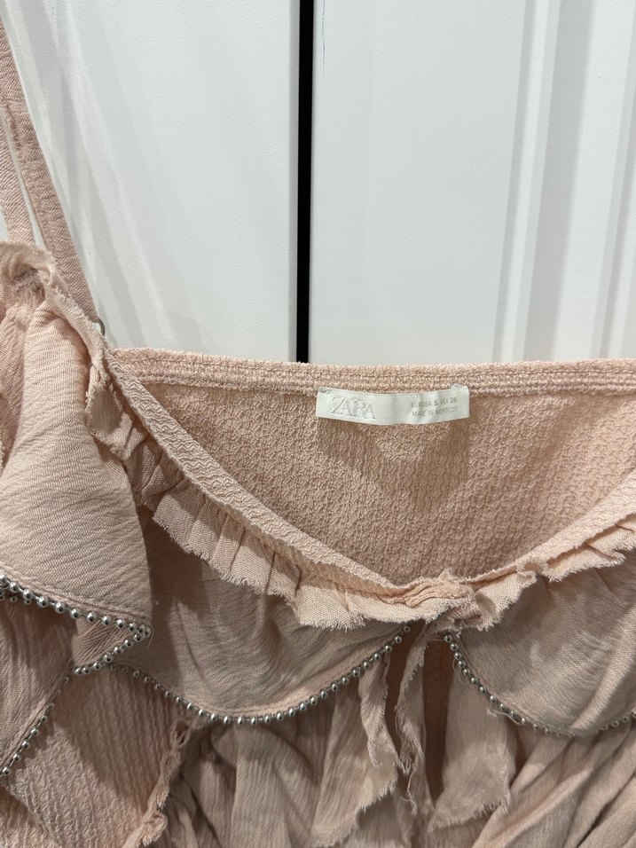 Bej Fırfırlı Keten Mini Büstiyer - Görsel 2