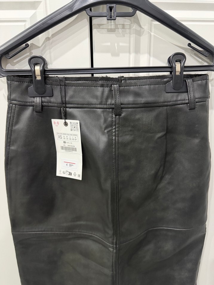 Kadın Siyah Deri Midi Etek - Görsel 2