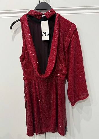 Bordo Parlak Uzun Kollu Midi Elbise - Görsel 2