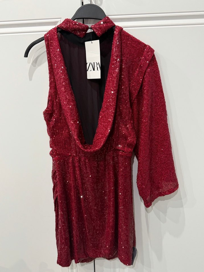 Bordo Parlak Uzun Kollu Midi Elbise - Görsel 2