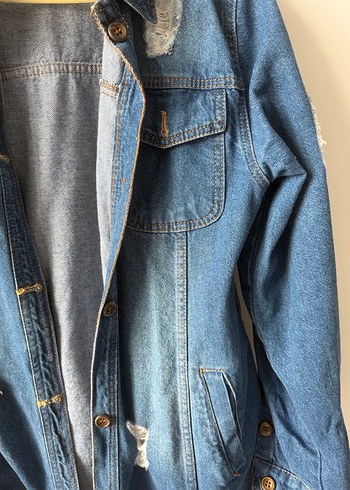 Düğmeli Mavi Kadın Denim Ceket - Görsel 4