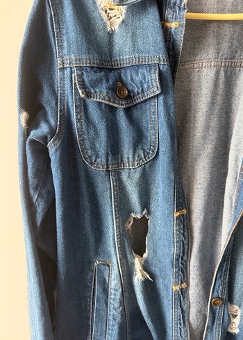 Düğmeli Mavi Kadın Denim Ceket - Görsel 3