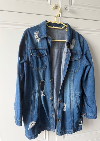 Düğmeli Mavi Kadın Denim Ceket - Görsel 2