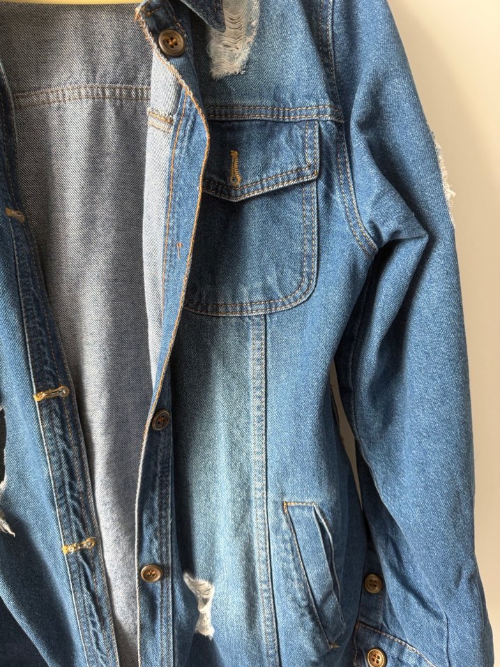 Düğmeli Mavi Kadın Denim Ceket - Görsel 4