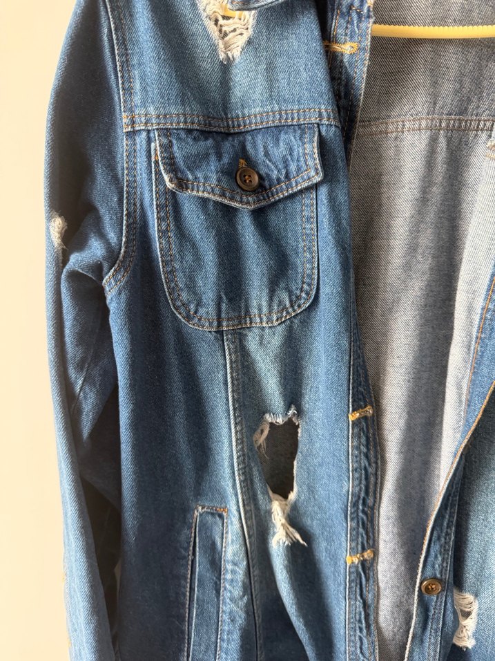 Düğmeli Mavi Kadın Denim Ceket - Görsel 3