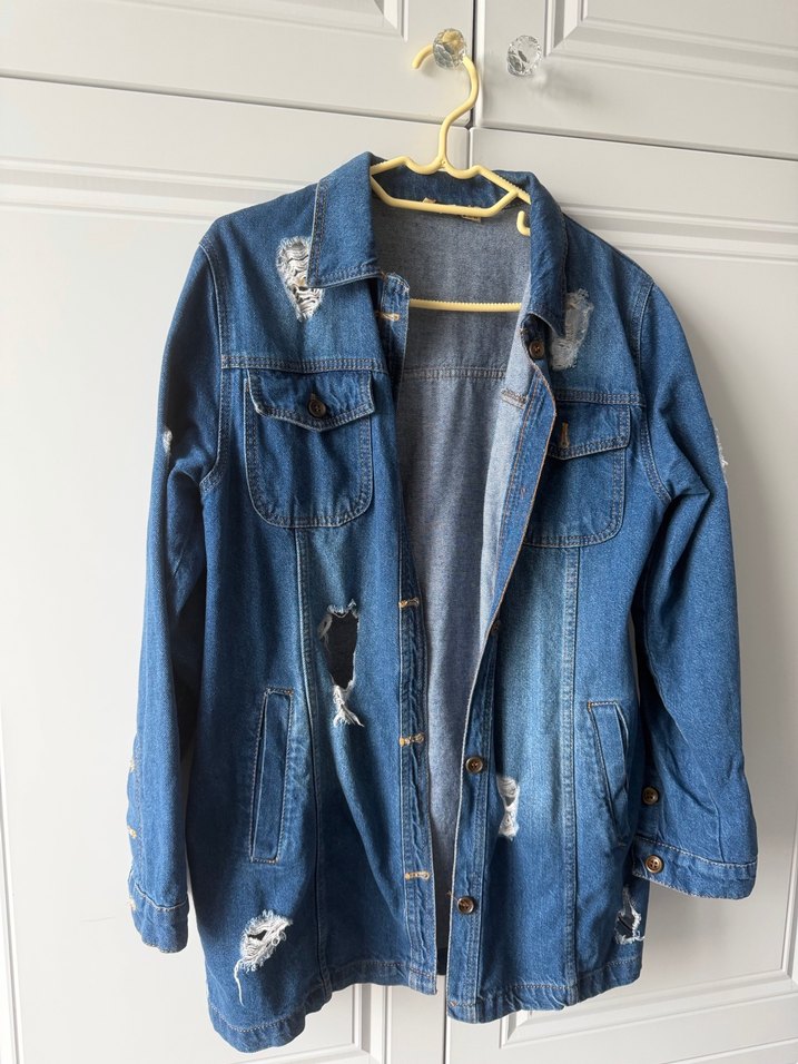 Düğmeli Mavi Kadın Denim Ceket - Görsel 2