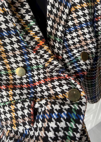 Çok Renkli Düğmeli Midi Kadın Blazer - Görsel 2