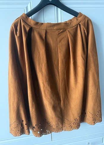 Drapeli Kahverengi Süet Midi Etek - Görsel 2