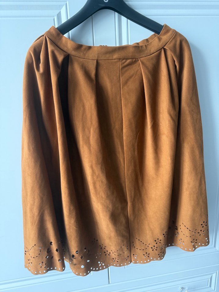 Drapeli Kahverengi Süet Midi Etek - Görsel 2