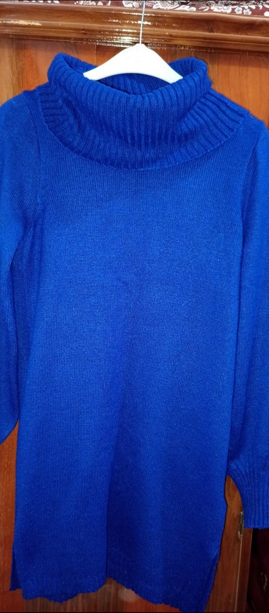 Mavi Boğazlı Triko Kadın Kazak - Görsel 3