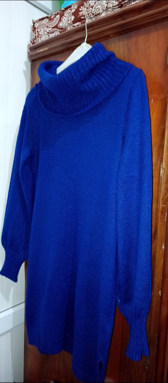 Mavi Boğazlı Triko Kadın Kazak - Görsel 2