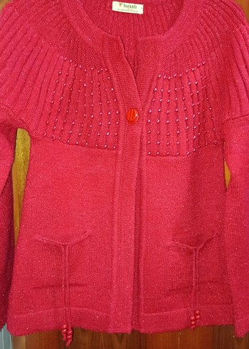 Kırmızı Triko Düğmeli Hırka - Görsel 3