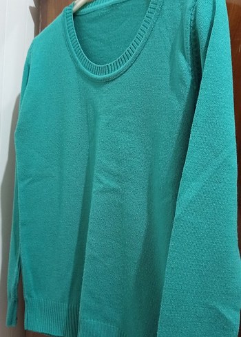 Turkuaz Renkli Örgü Kadın Sweatshirt - Görsel 2