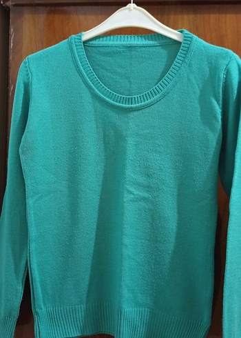 Turkuaz Renkli Örgü Kadın Sweatshirt - Görsel 3