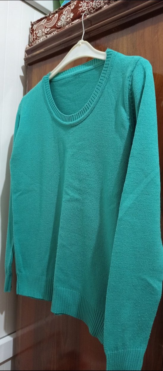 Turkuaz Renkli Örgü Kadın Sweatshirt - Görsel 2