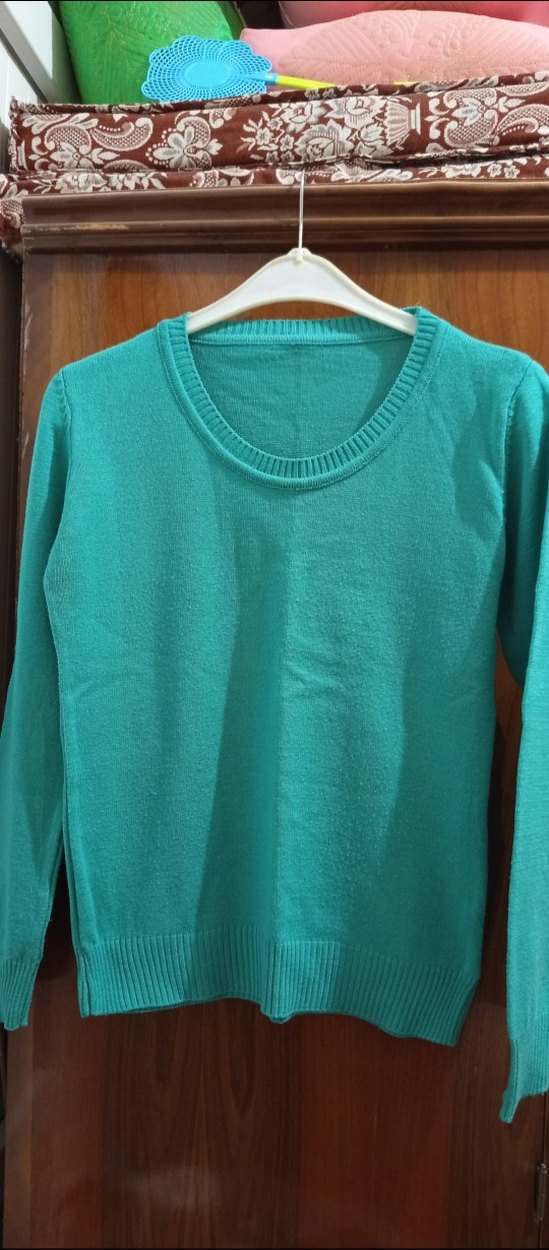 Turkuaz Renkli Örgü Kadın Sweatshirt - Görsel 3