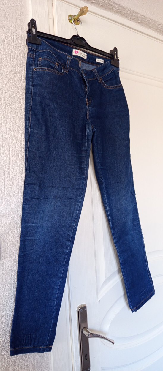 Mavi Düğmeli Kadın Denim Pantolon - Görsel 3