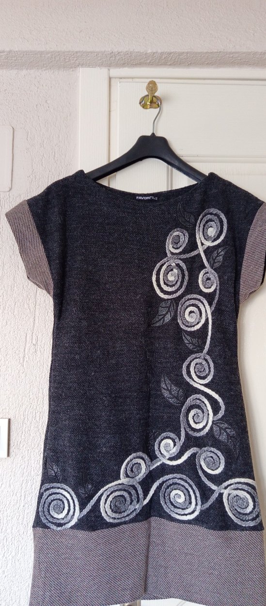 Nakışlı Gri Bohem Örme Tunik Elbise - Görsel 3