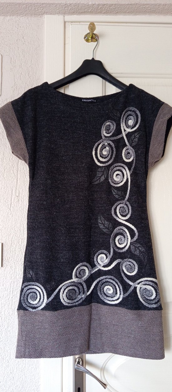 Nakışlı Gri Bohem Örme Tunik Elbise - Görsel 2