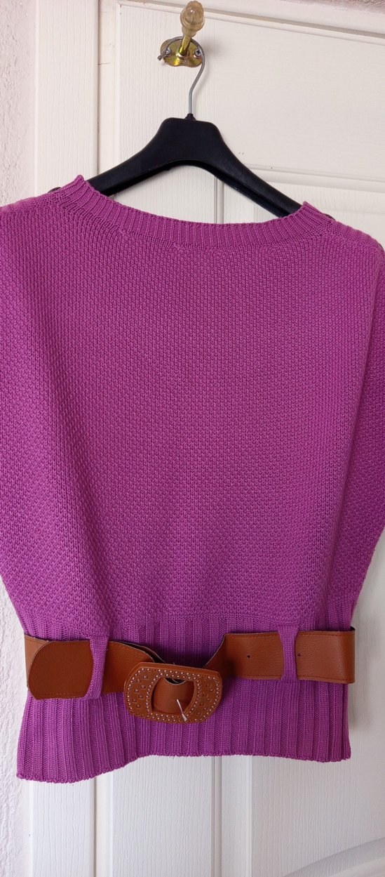 Kemer Detaylı Mor Kadın Triko Kazak - Görsel 2